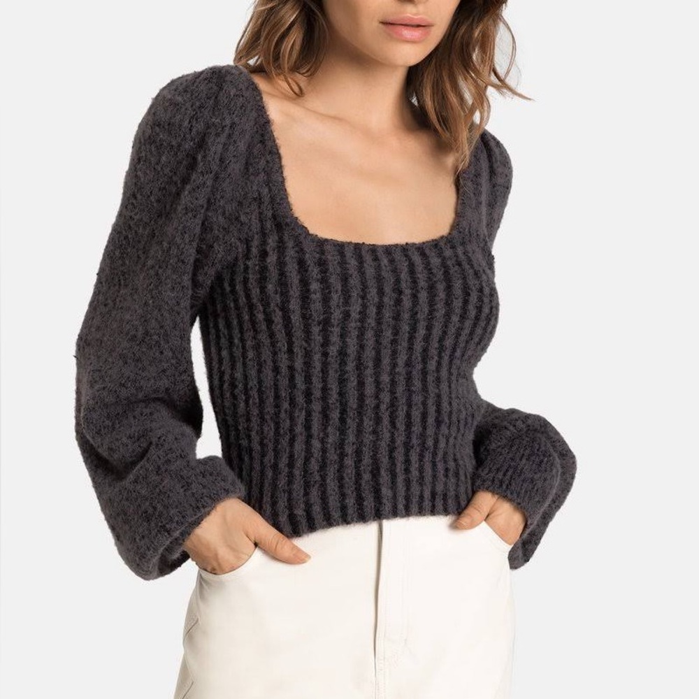 NWT Free People ‘Katie’ Ribbed Knit Cropped Sweater in ‘Black Combo’ - Womens XS